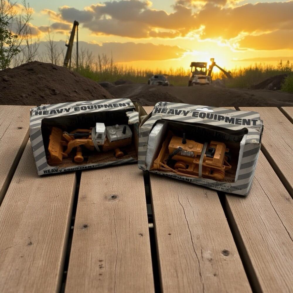 1970's Tomy Heavy Equipment, Pay loader with Box & plow with box NEW - Lot of 2